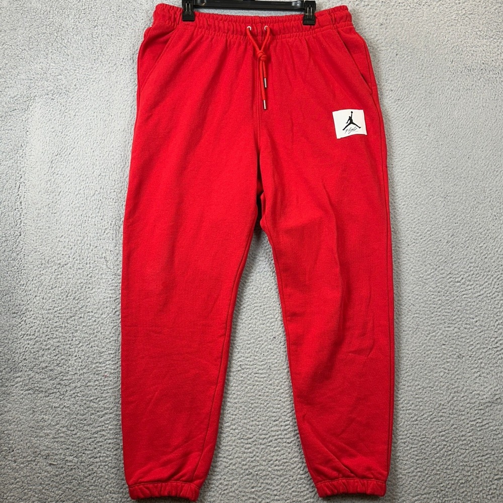 Jordan Sweatpants Men Large Flight Joggers Red Fleece Athletic Stretch Waist EUC